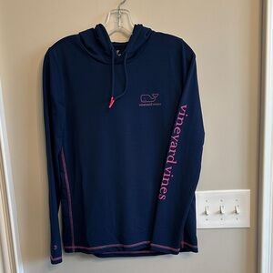 Vineyard Vines Navy Hoodie with Pink Logo & Sleeve Text